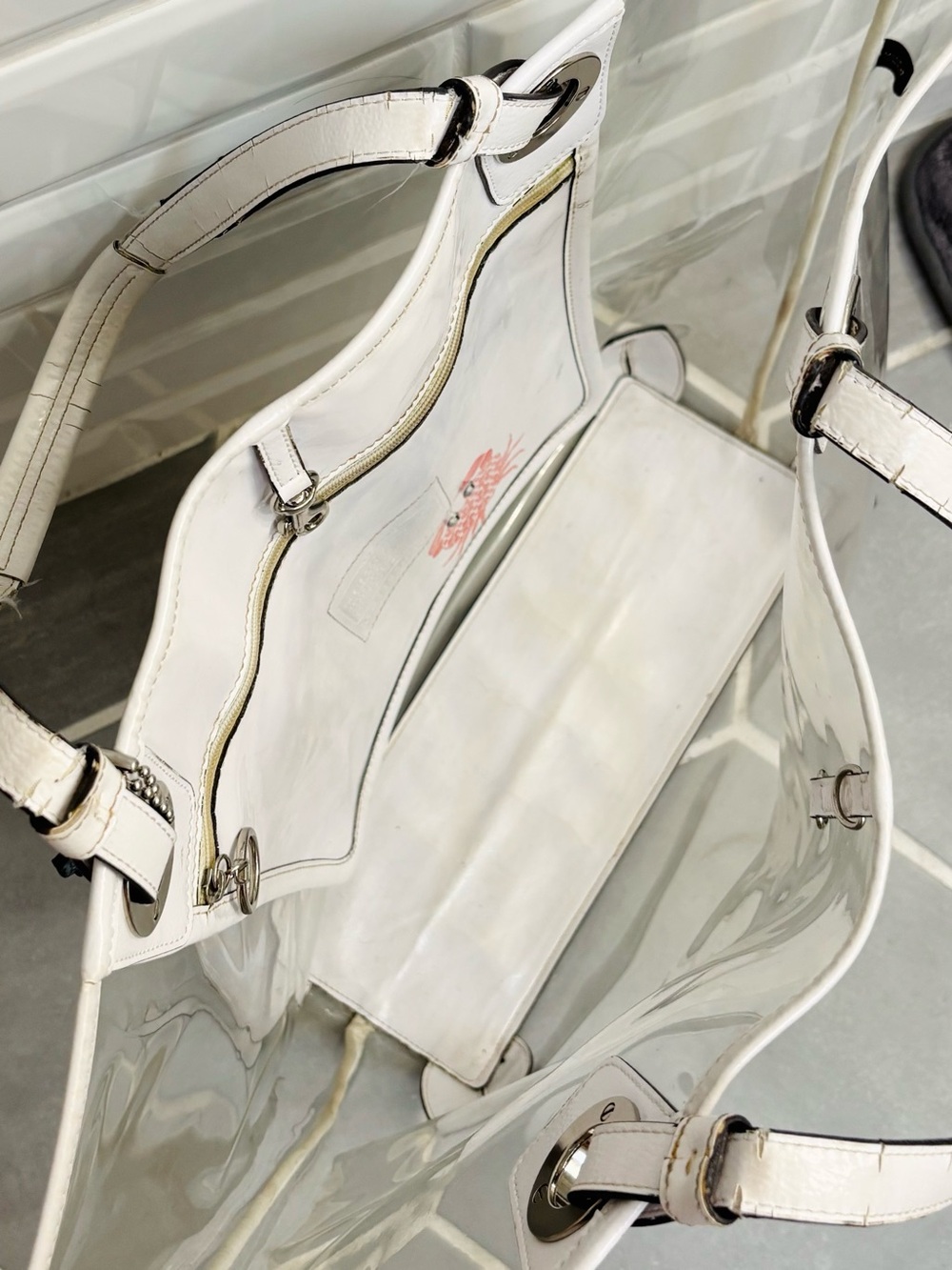 Coach Clear Vinyl and White Leather Oversized Beach Tote, F16594 - Picture 5 of 6